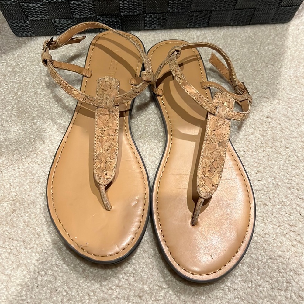 J. Crew Tan Cork T-Strap Leather Sandals